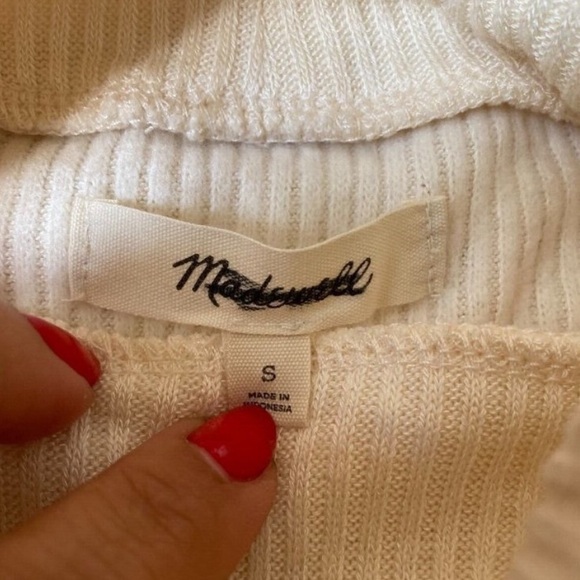 Madewell Cream Ribbed Mock Neck Bubble Sleeve Top - Picture 4 of 5